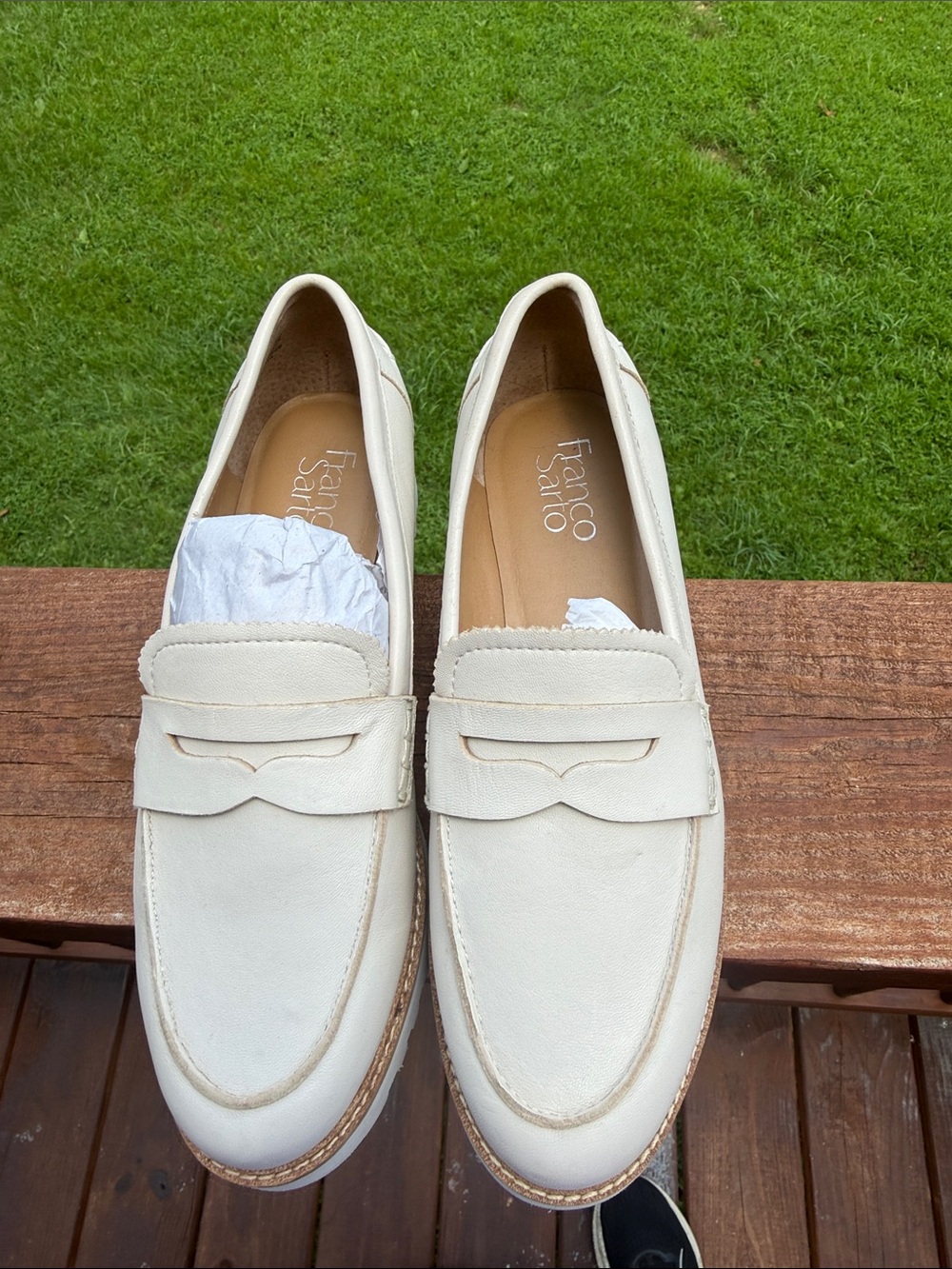 Franco Sarto Cream Leather Penny Loafers with Lug Sole - Picture 2 of 4